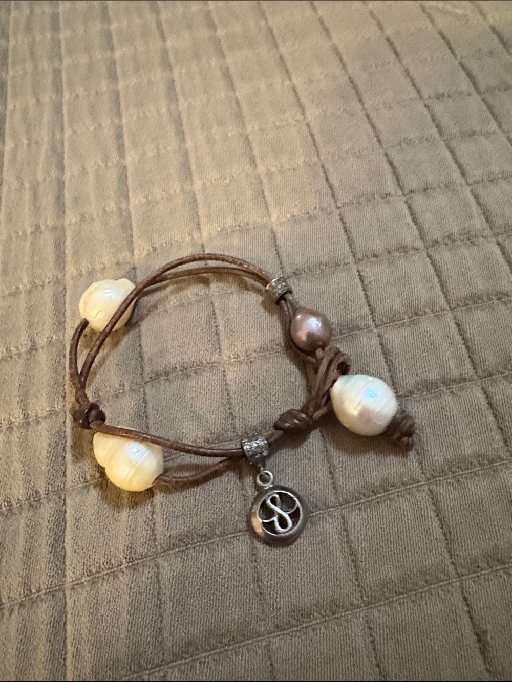 Michelle Morocco Tahitian Pearl on Leather Bracelet